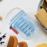 Light Blue Transparent Multifunctional Soap Box with Drain Clip Lock